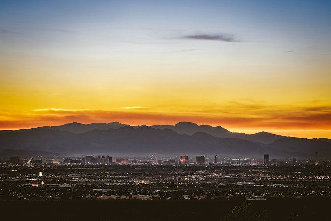 An aerial view over Las Vegas, where tourism revenue and neighborhood housing demand are closely tied