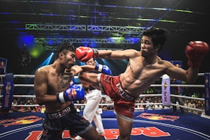 Muay Thai boxer kick opponent