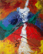 red green and yellow abstract painting