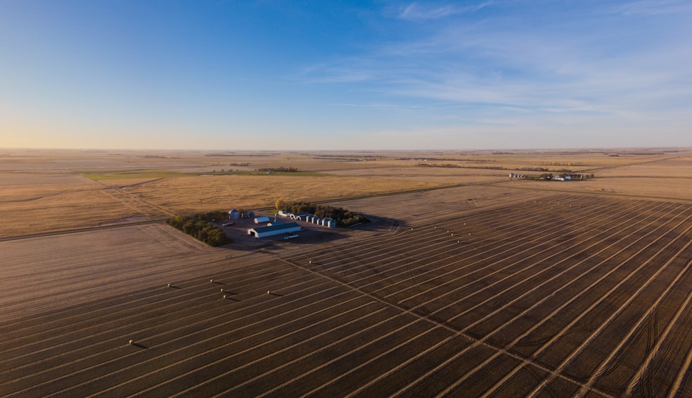 aerial view of brown farm