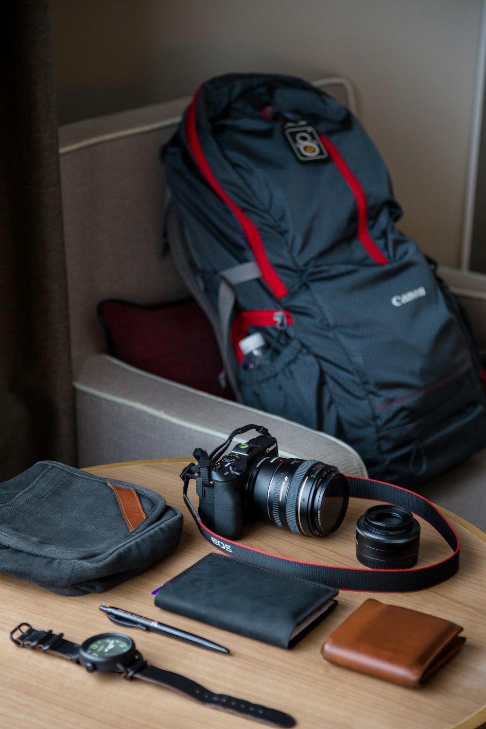 Canon DSLR camera on top of table