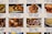 A collage of various food images featuring different types of pastries and dishes, each with handwritten labels describing the contents. Some labels and items are crossed out with lines. The dishes appear to be hearty, savory foods with ingredients such as meat, onions, and cheese.