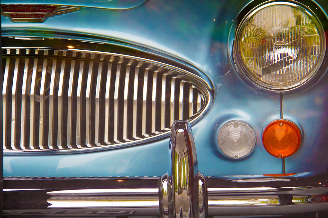 blue car showing grille