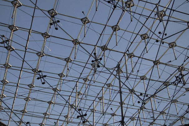 A completed metal structure against a clear sky.