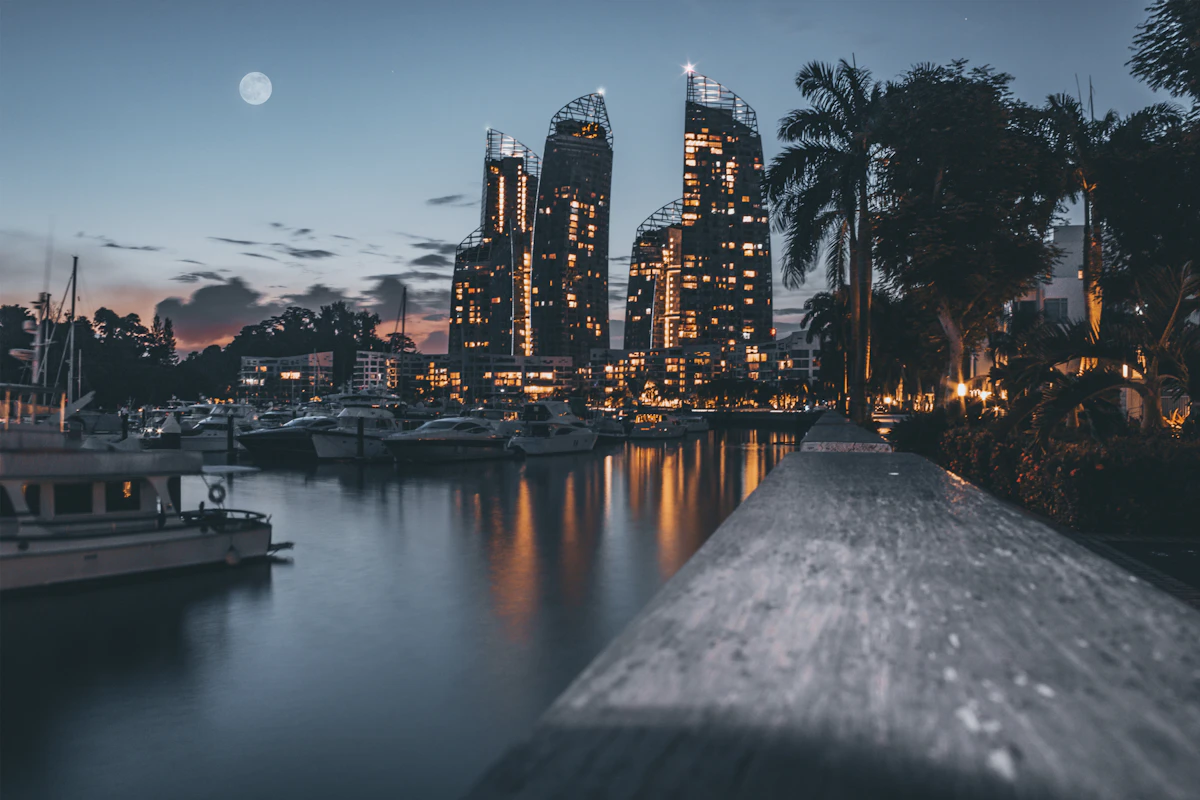 The Singapore waterfront skyline seen from the harbour
