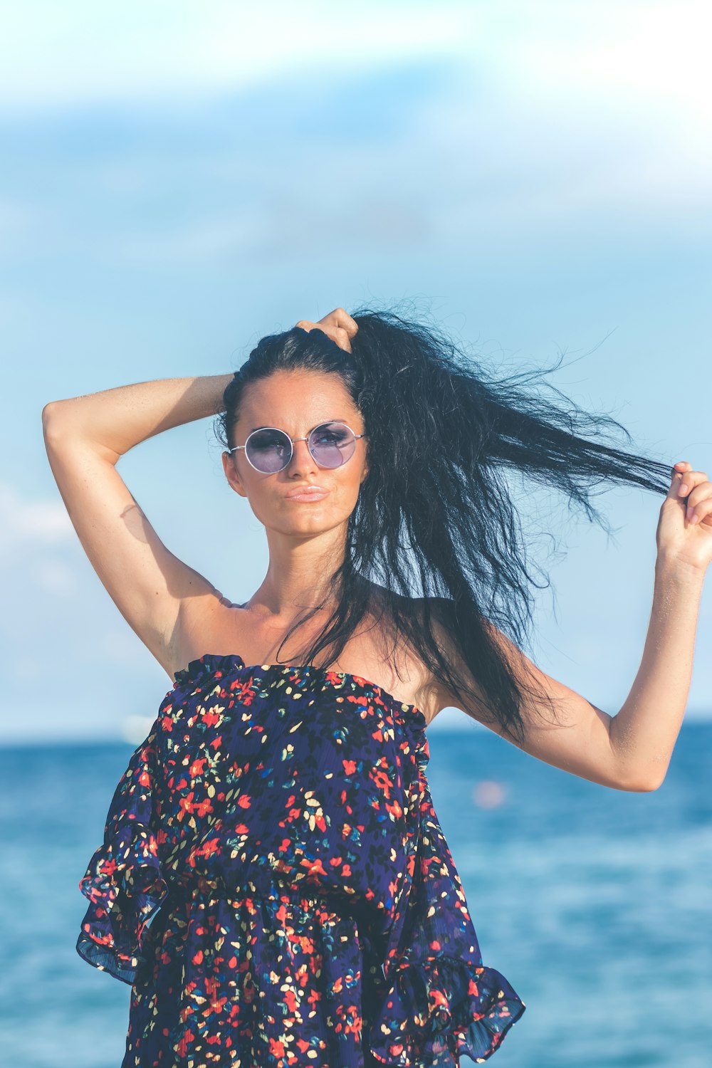 woman holding hair