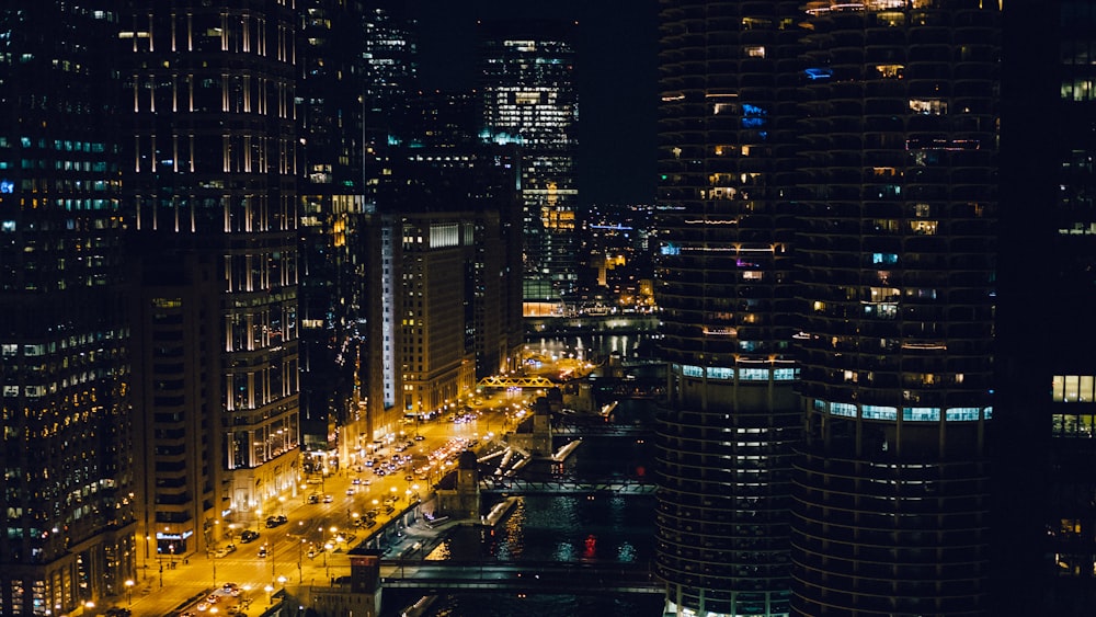 structural shot of buildings during nighttime