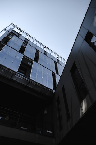 Commercial building facade with sleek glass and steel design