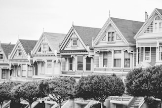 grayscale photo of house