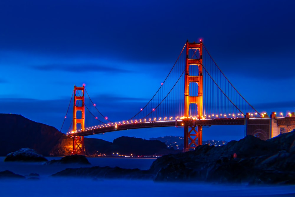 Golden Gate bridge with lights turn on