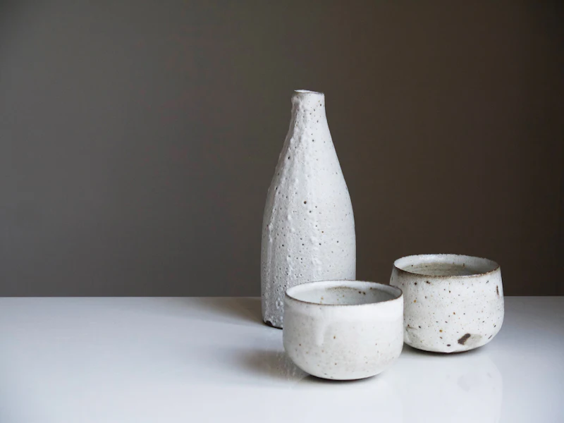 Minimal ceramic bottle and cups