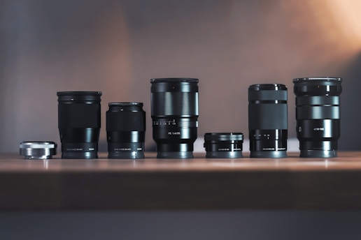 six black DSLR lens