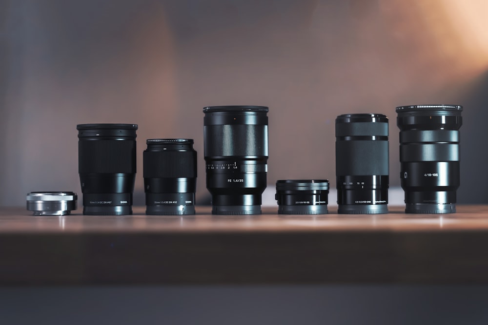 six black DSLR lens