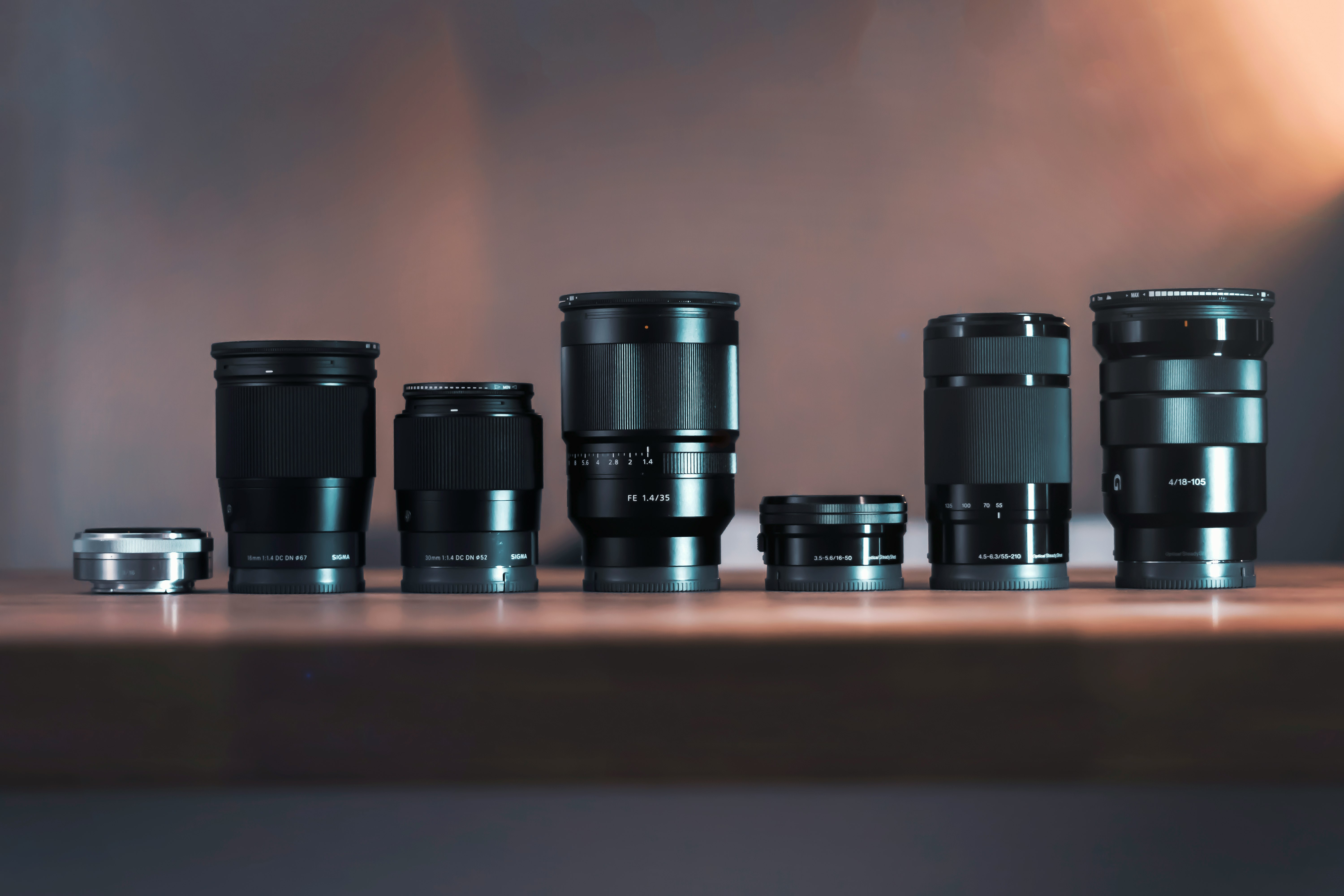 six black DSLR lens