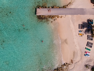 aerial view on dock and body of water