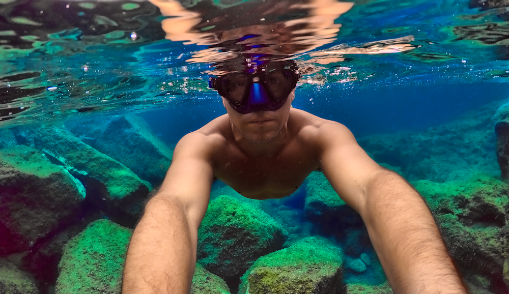 underwater photography of man