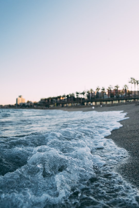 waves in the seashore in La Barceloneta Spain