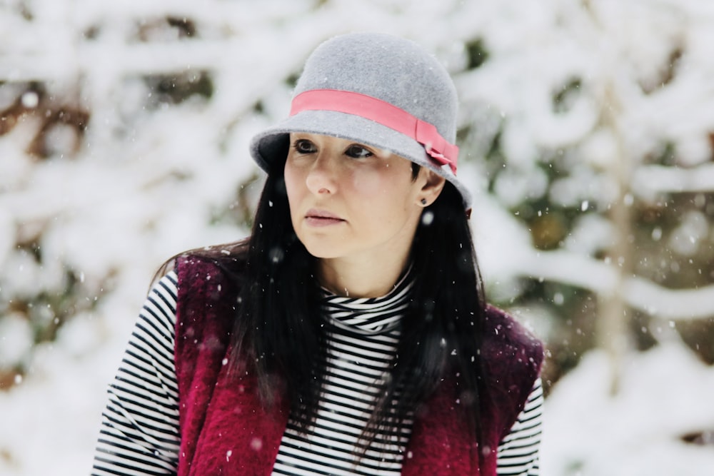 woman looking right side during winter
