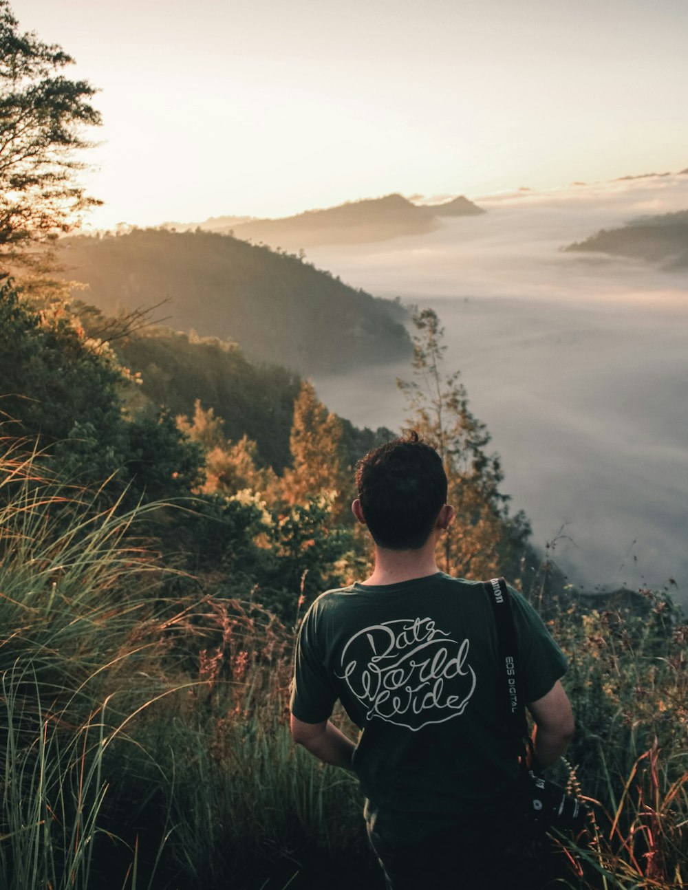 person standing on mountain