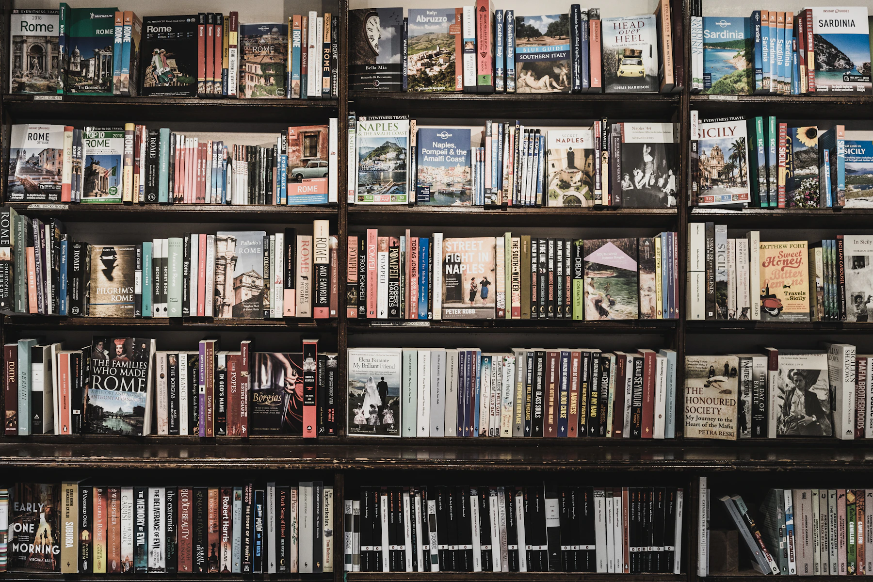Bookshop shelves and quiet book corner