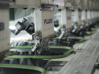 Multi-head embroidery machine stitching custom designs for small business apparel – Stitch & Thread 