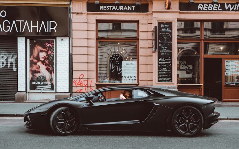 black Lamborghini on the street