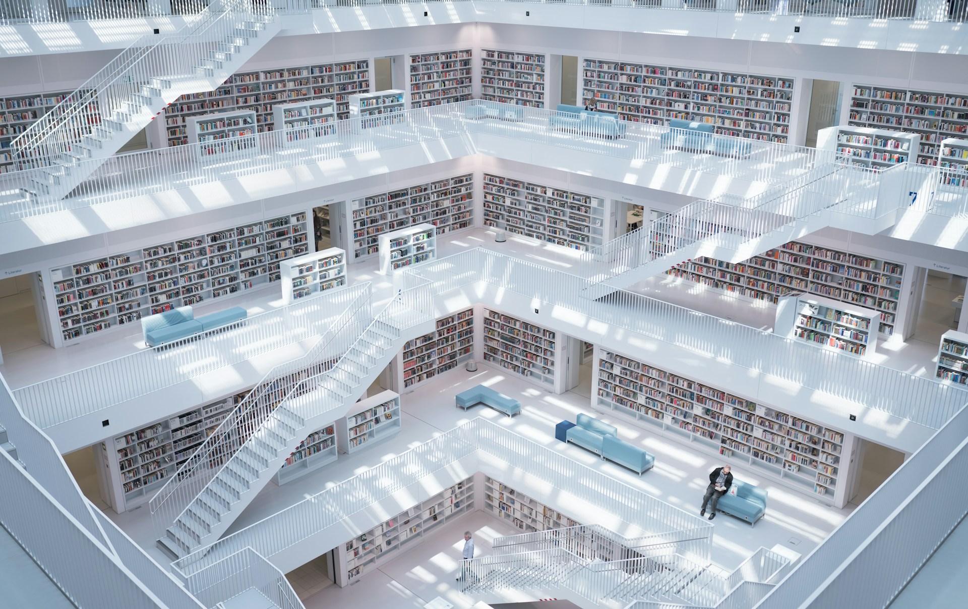 high-raise photography of library