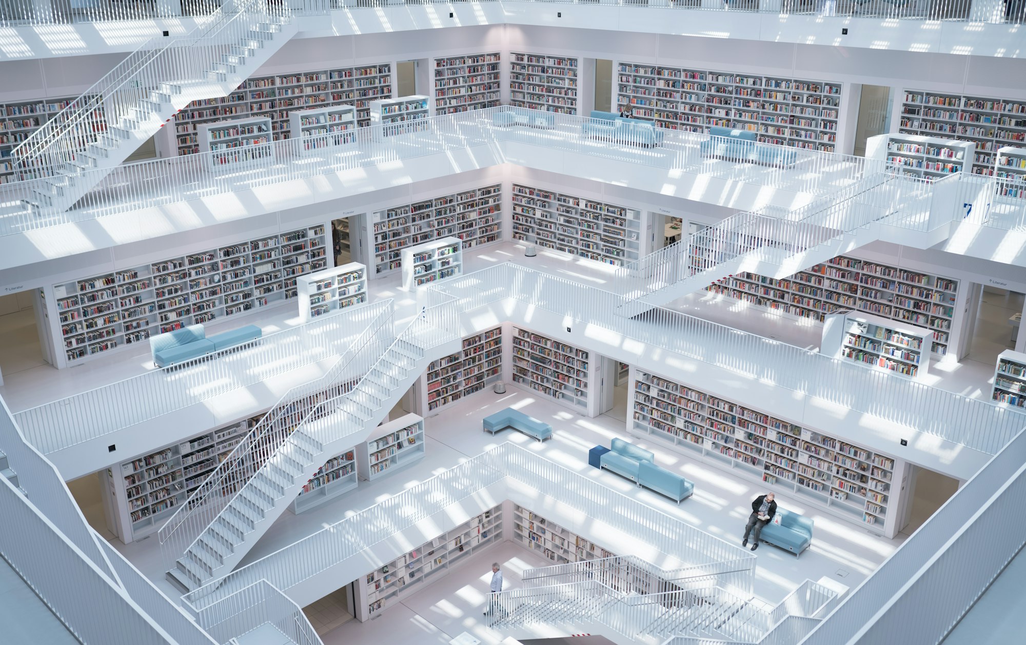 high-raise photography of library