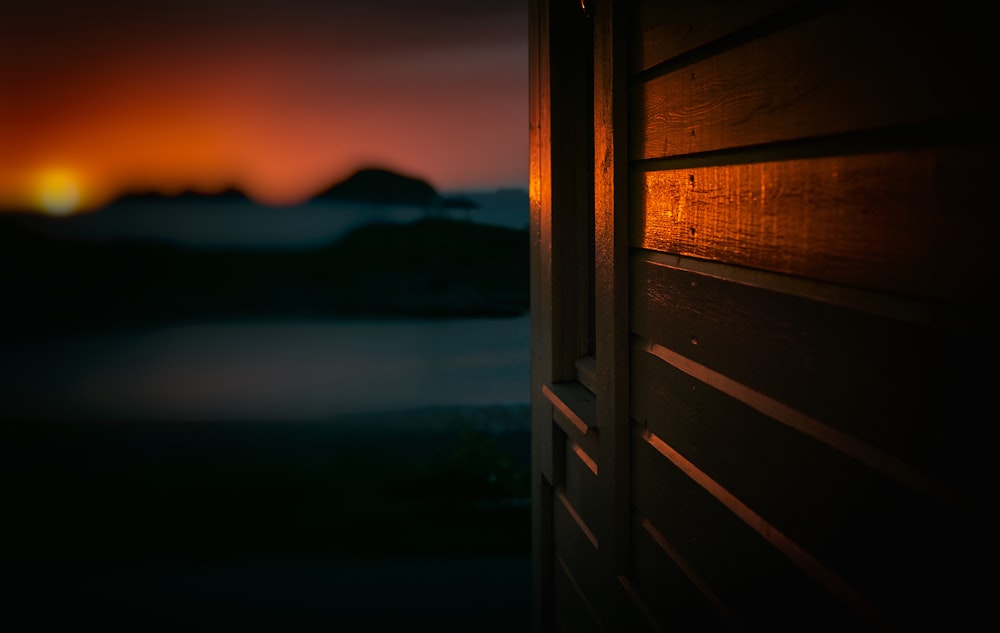 a view of a sunset through a door
