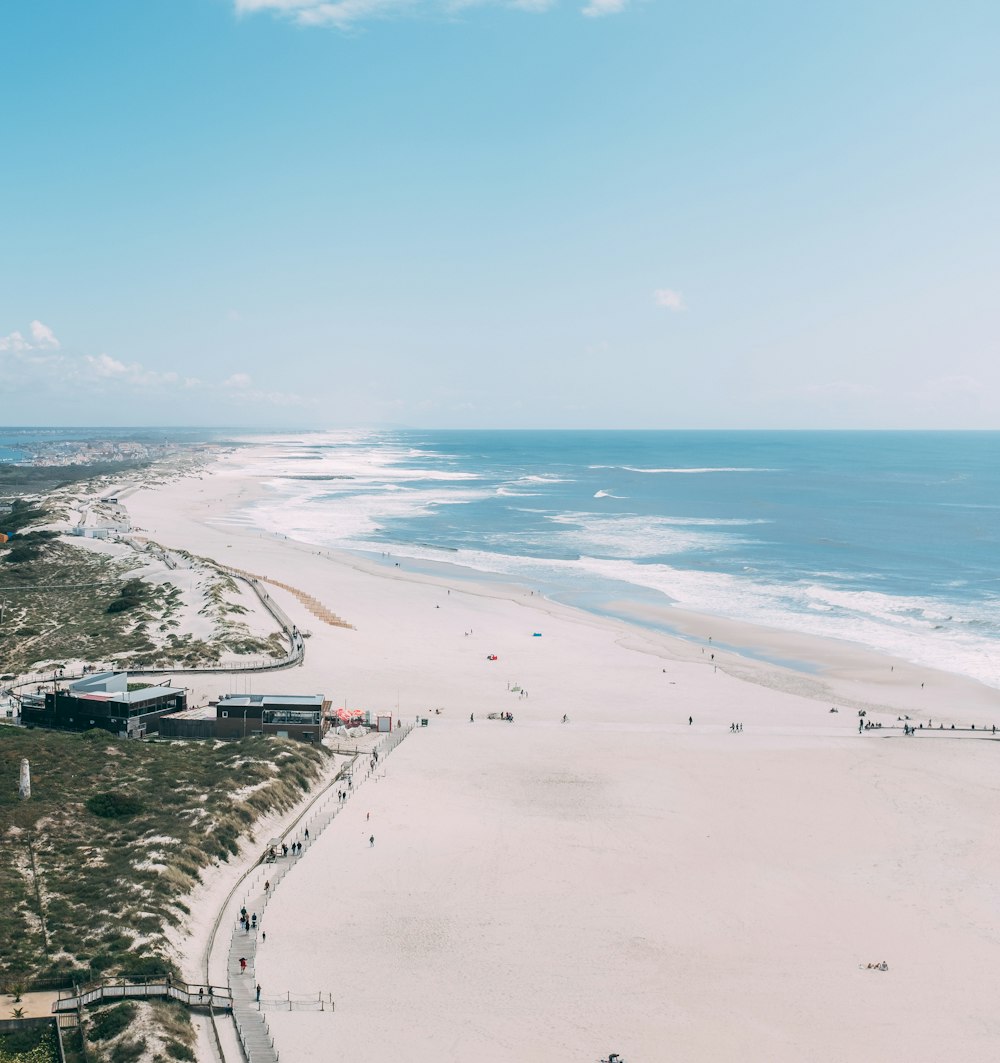 aerial view photography of people walking near sea during daytime