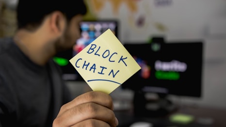 A close-up of a blockchain technology diagram.