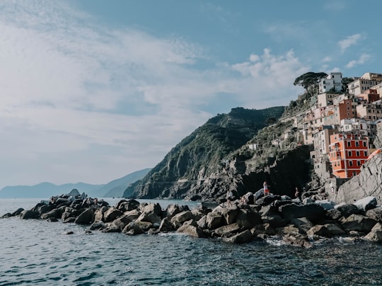 city sea and coated rocks in Parco Nazionale delle Cinque Terre Italy