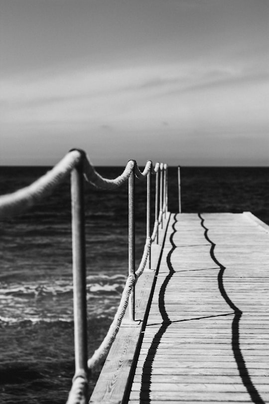 grayscale photography of dock in Rågeleje Denmark