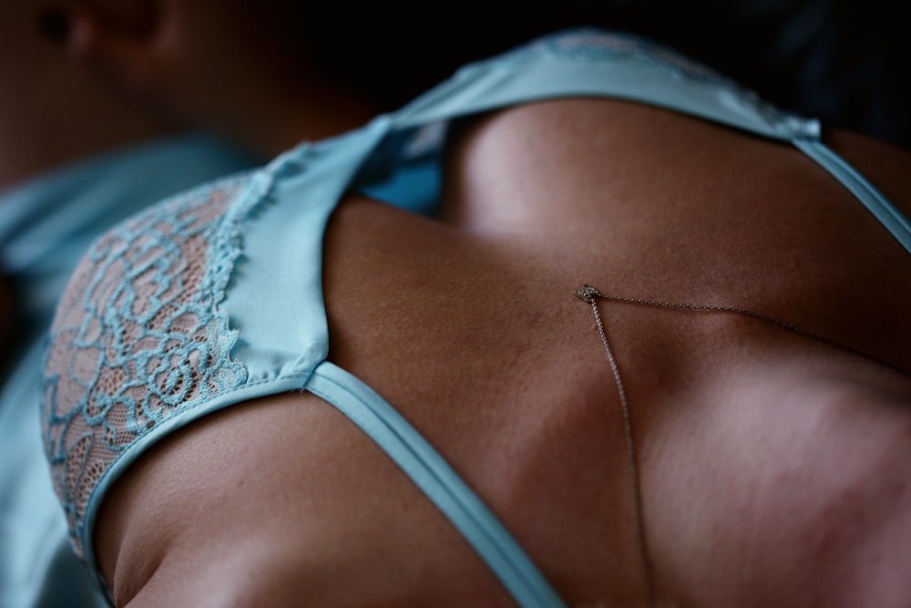 woman wearing blue lingerie