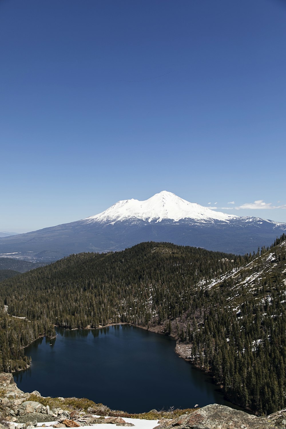 lake and trees across the mountain