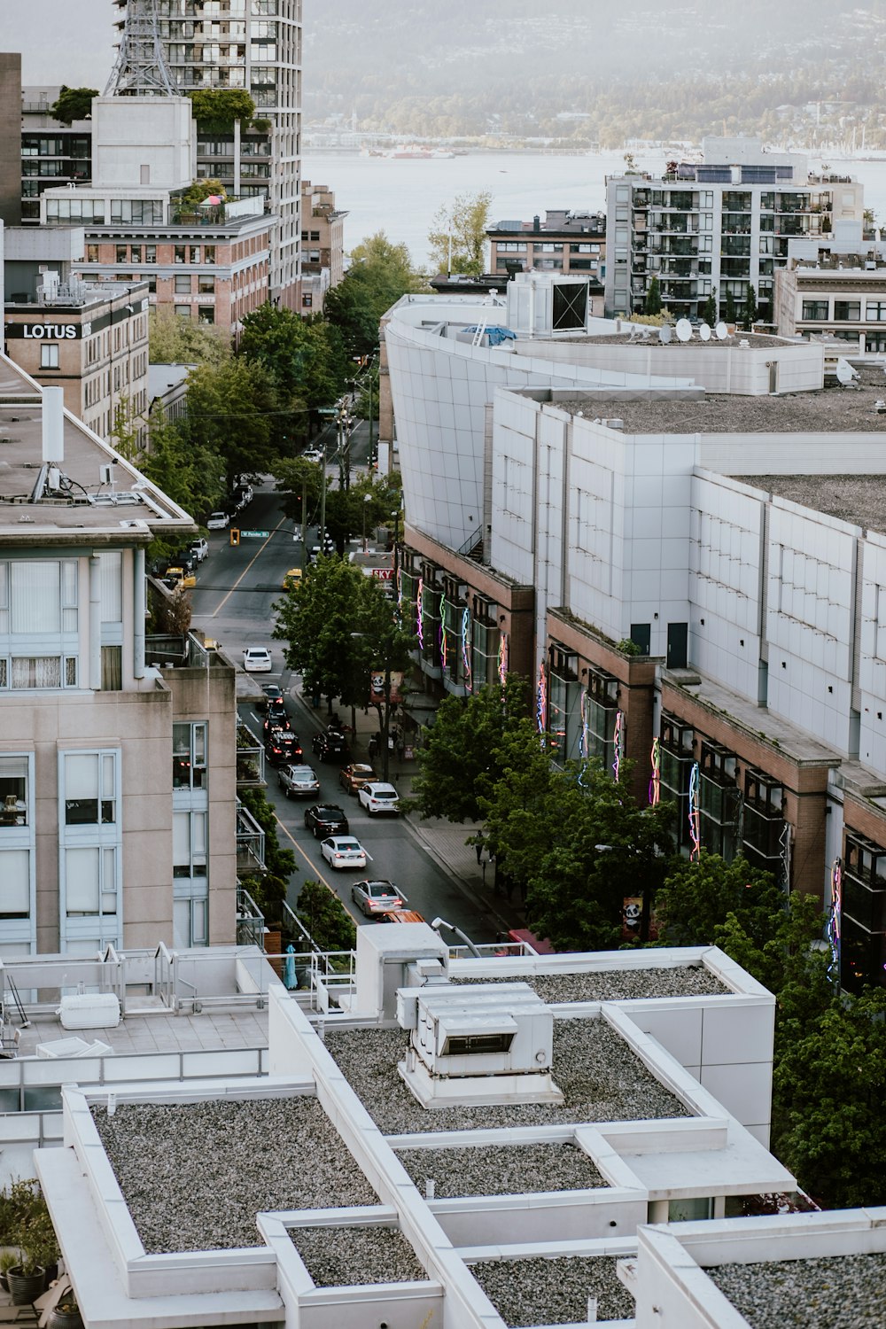 aerial view of concrete buildings