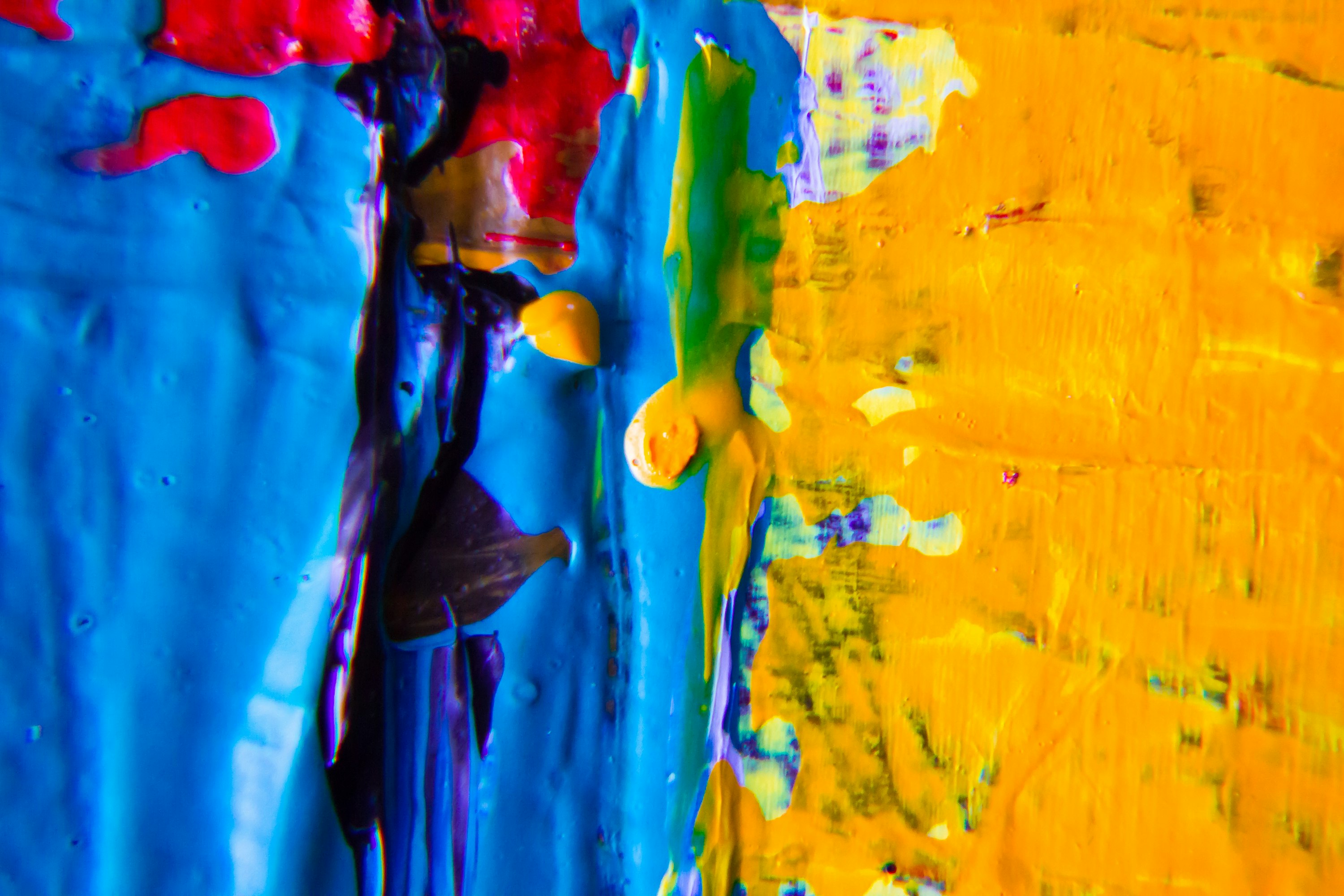 yellow blue red and white abstract painting