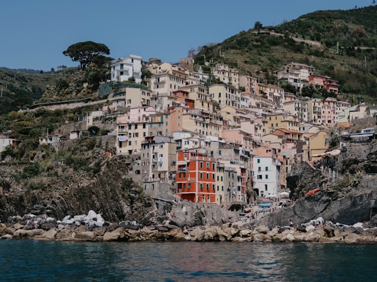 white and red concrete houses on mountain near the body of water under the blue sky at daytime in Parco Nazionale delle Cinque Terre Italy