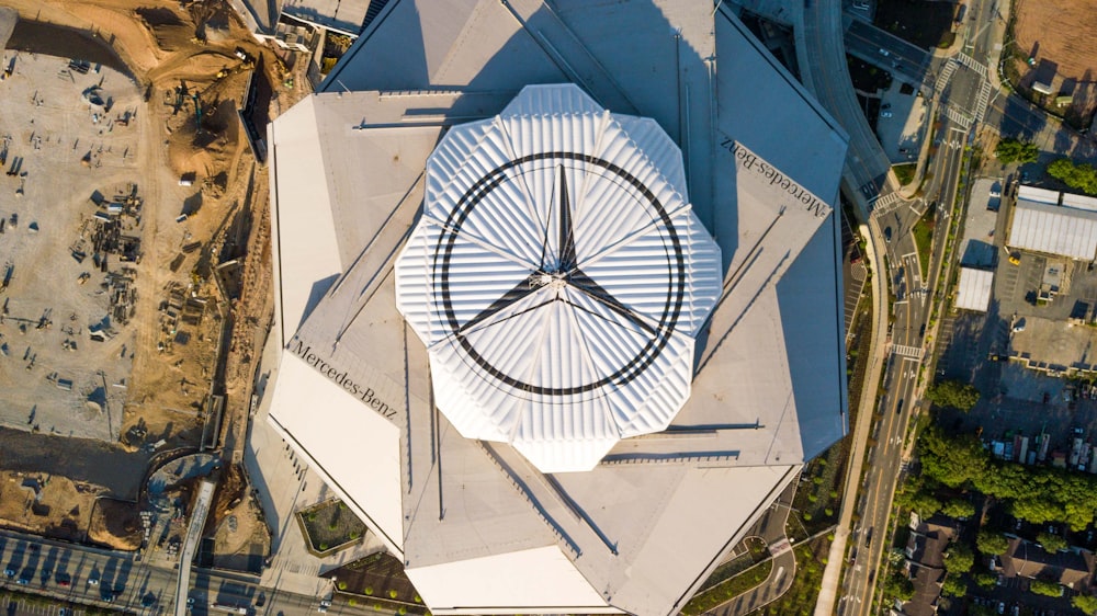 high-angle photo of Mercedes-Benz building