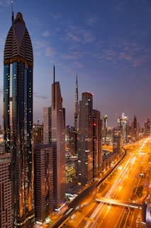 A vibrant cityscape at dusk symbolizing digital growth and connectivity.