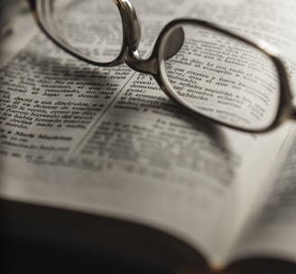 tilt-shift photography of eyeglasses with silver-colored frames