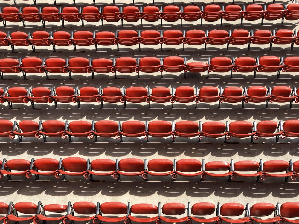 aerial photography of red-and-gray gang chairs