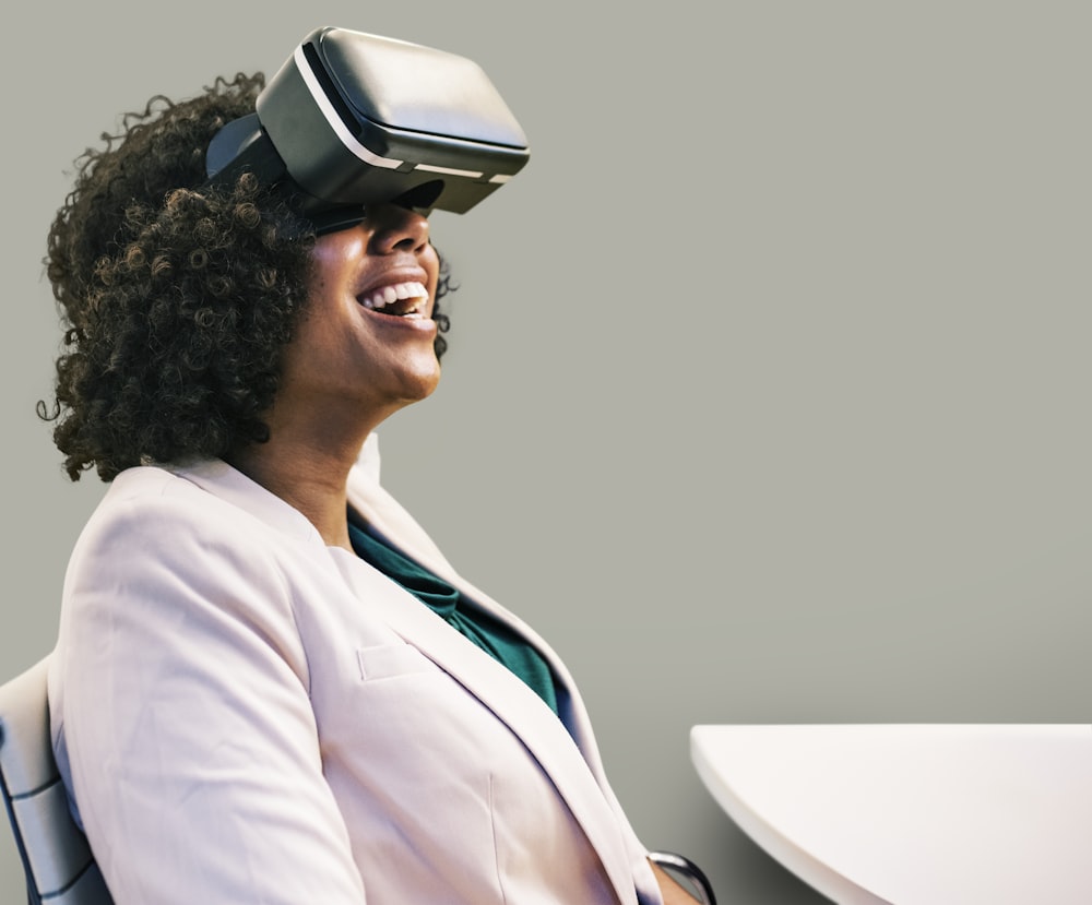 woman wearing VR goggles