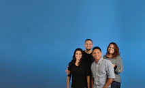 family photo with blue background
