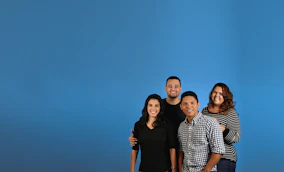 family photo with blue background