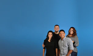 family photo with blue background