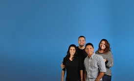 family photo with blue background