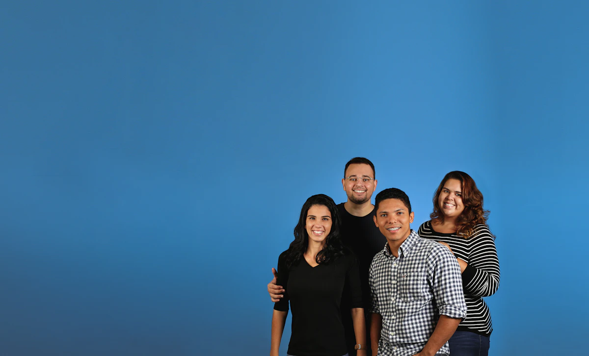 Family photo with blue background