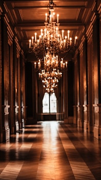 lightened chandelier inside the hall