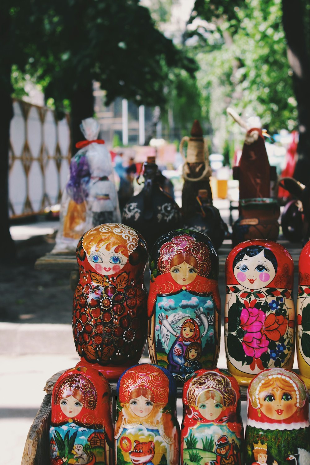 several matryoshka dolls on shelf